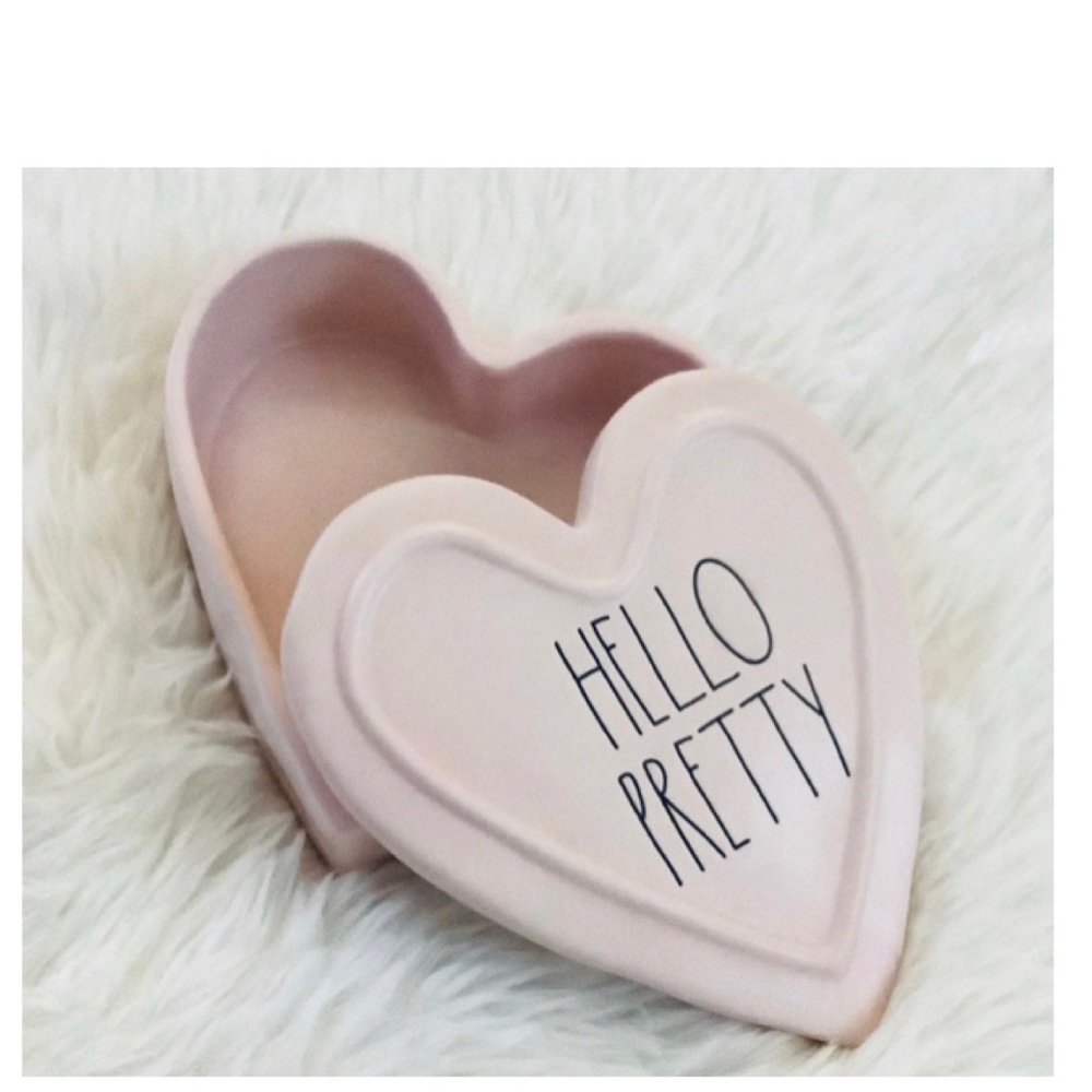 NEW Rae Dunn Pink Hello Pretty Trinket Box Heart Shaped Keepsake Jewelry Box